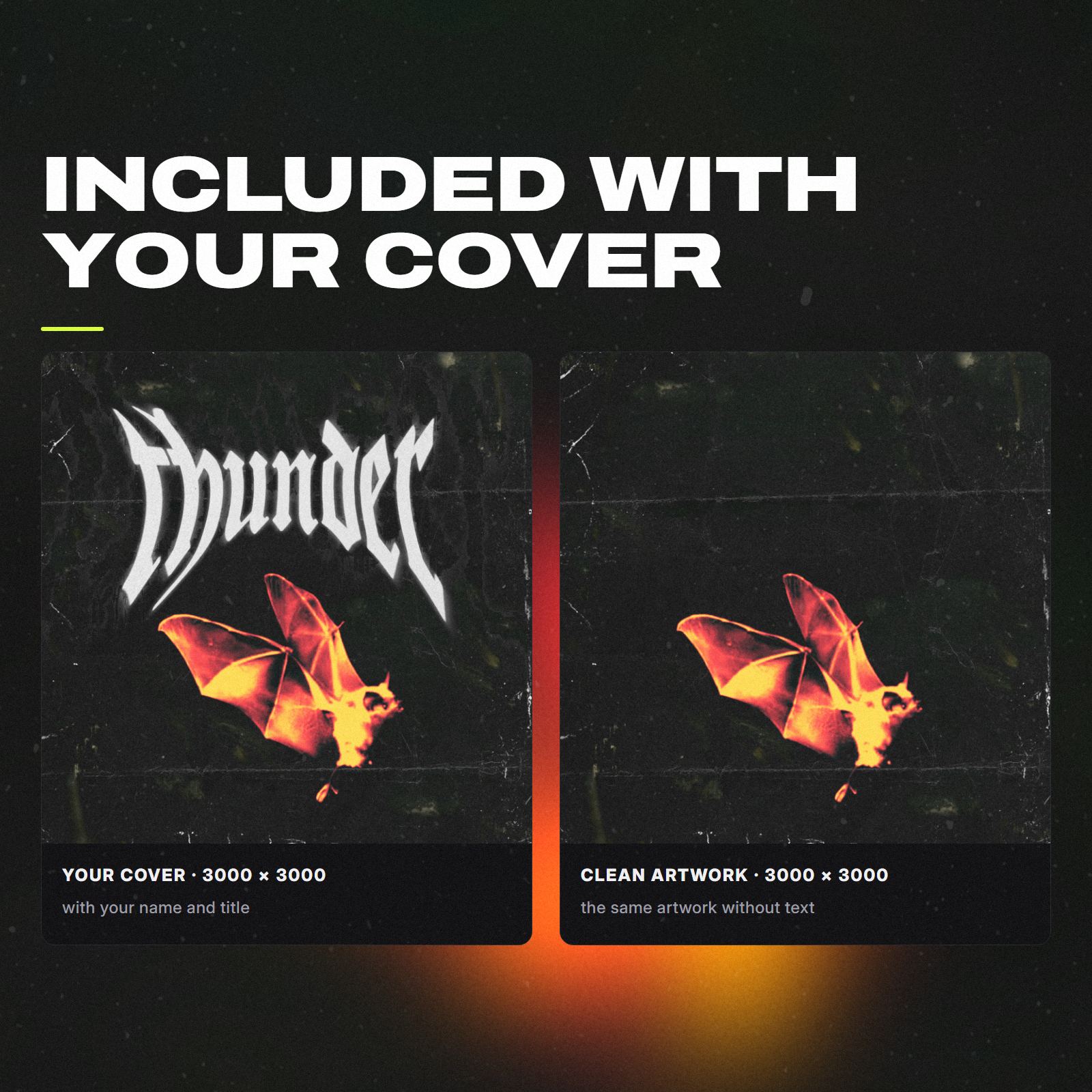 Included with your cover: the artwork with your name and title, plus the clean artwork without text